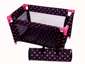 Łóżeczko-kojec dla lalek czarny w różowe groszki