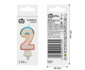 Świeczka cyfra 2 tęczowa 8,5cm