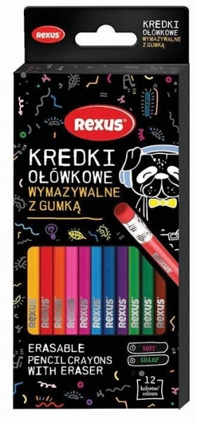 Kredki ołówkowe z gumką wymazywalne 12 kolorów