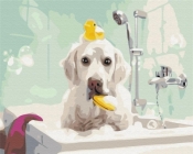 Malowanie po numerach - Pies w łazience 40x50cm