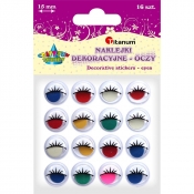 Oczy samoprzylepne z rzęsami, 16 szt. 15mm - kolorowe