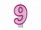 Świeczka urodzinowa Partydeco Cyferka 9 w kolorze różowym 7 centymetrów (SCU1-9-006)