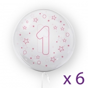 Tuban, Balon 45cm cyfra 1 - Gwiazdki, różowy (6 sztuk) (TU 3735)