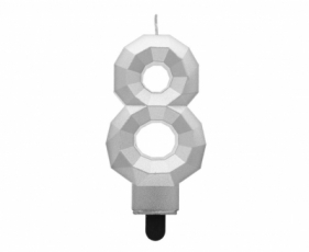 Świeczka cyferka 8 - Diament metalik srebrny 7,6cm