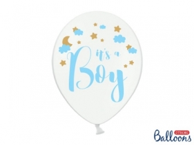Balon gumowy Partydeco gumowy z nadrukiem Its a Boy błękitno-złoty 30 cm/6 sztuk pastelowy 6 szt biały 300 mm (5902230764354)