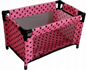 Łóżeczko-kojec dla lalek różowy w czarne groszki