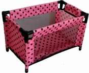 Łóżeczko-kojec dla lalek różowy w czarne groszki