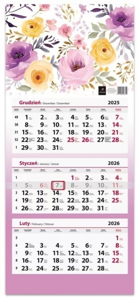Kalendarz 2026 trójdzielny płaska główka MIX