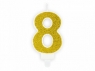 Świeczka urodzinowa Partydeco cyferka 8 złoty brokat 7cm (SCU3-8-019B)