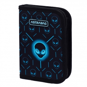 Piórnik pojedynczy dwuklapkowy bez wyposażenia Astrabag Neon Ufo, AC1