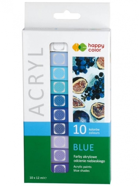 Farba akrylowa Happy Color, 10 odcieni niebieskiego x 12ml (441022)