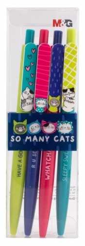 Długopis automat 0.7mm So Many Cats nieb 4szt M&G