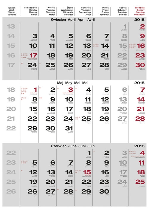 Kalendarz 2018 Trzymiesięczny