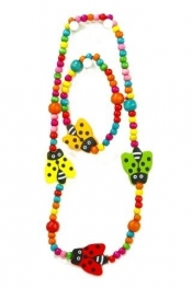 Korale i Bransoletka drewniane Motylki