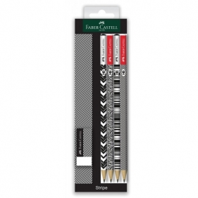 4x ołówek + gumka Stripe - Etui plastikowe Faber-Castell (113034 FC)