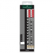 4x ołówek + gumka Stripe - Etui plastikowe Faber-Castell (113034 FC)