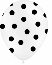 Balony 30 cm, pastelowe białe w czarne kropki 50 sztuk (SB14P-223-008B)