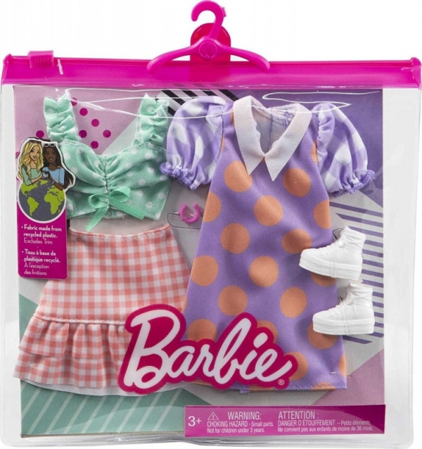Ubranka Barbie bluzka w kropki i spódnica w kratkę, sukienka (GWF04/HBV70)