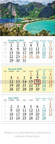 Kalendarz 2026 ścienny trójdzielny Wakacje