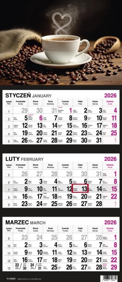 Kalendarz 2026 Trójdzielny Kawa