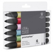 Zestaw pisaków Promarker Winsor & Newton - Mid Tones, 6 kolorów