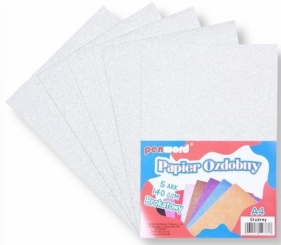 Papier ozdobny A4 brokatowy 140g srebrny 5ark