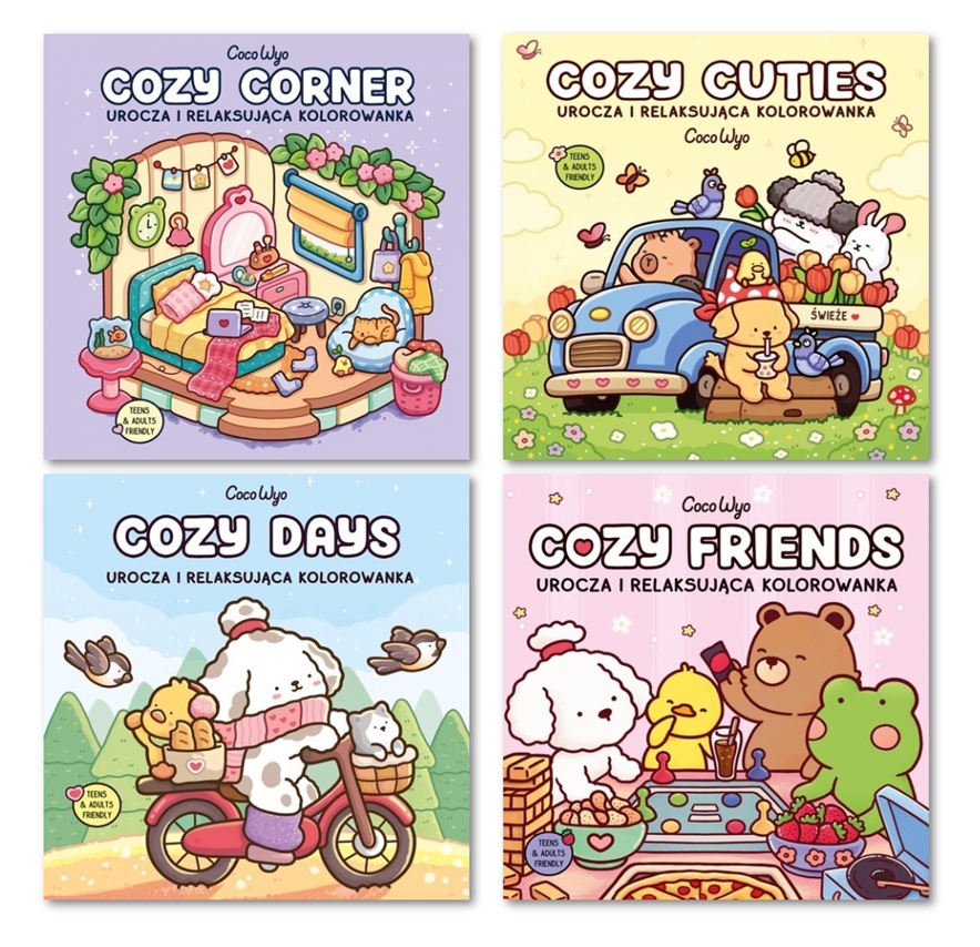 Pakiet Cozy Kolorowanek: Cozy Corner + Cozy Cuties + Cozy Days + Cozy Friends