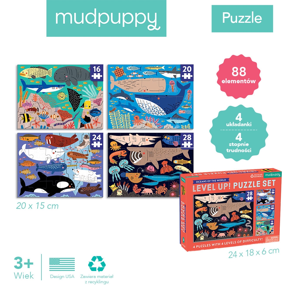 Mudpuppy, Puzzle progresywne - Oceany świata. 16, 20, 24 i 28 el.