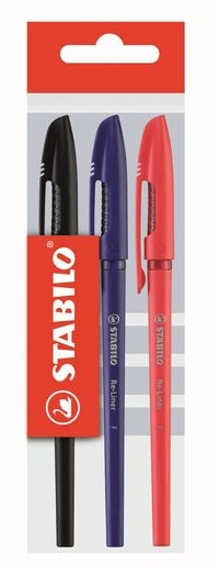 Długopis Stabilo re-liner niebieski czarny i czerwony