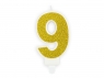 Świeczka urodzinowa Partydeco cyferka 9 złoty brokat 7cm (SCU3-9-019B) Kevin Prenger