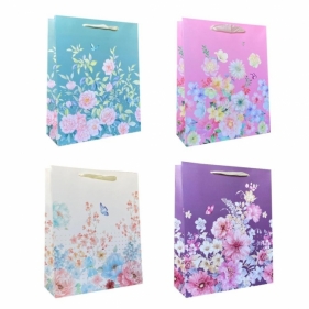 Torebka prezentowa uniwersalna S Kwiaty brokat mix