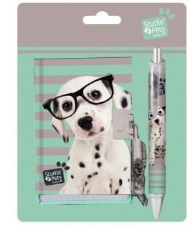 Zestaw pamiętnik na kłódkę z długopisem Studio Pets Pies zielony (PEO-3643)