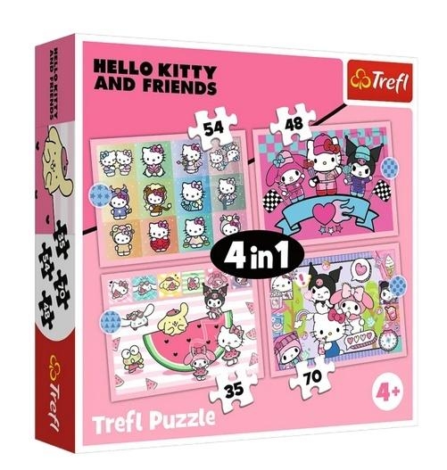 <img src='https://webimage.pl/pics/388/7/d5900511347029.jpg' style='height:440px' /> Puzzle 4w1 Hello Kitty Słodkie przygody TREFL