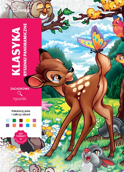 <img src='https://webimage.pl/pics/391/6/d9788383856391.jpg' style='height:440px' /> Art therapy. Kolorowanka antystresowa. Disney. Klasyka. Rysunki panoramiczne. Zagadkowe rysunki