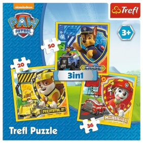 Trefl, Puzzle 3w1: Psi Patrol - Chase, Marshal, Rubble (34839)