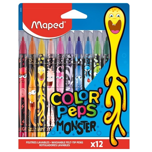 Flamastry Maped Color'Peps Monster, 12 kolorów (845400)