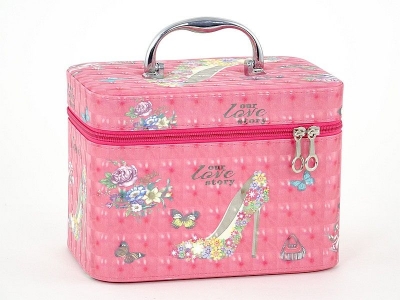 Kuferek Adar walizka z lusterkiem - różowa, L, zamykany na zamek (516397)