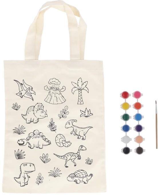 Torba płócienna do kolorowania z farbkami - Dino