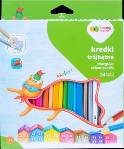 Kredki drewniane trójkątne 24kol HAPPY COLOR