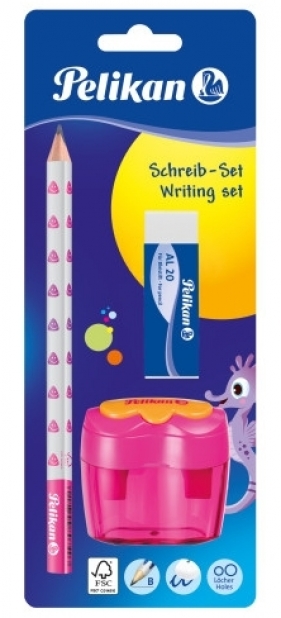 Zestaw ołówek Jumbo B + gumka i temperówka różowy (807432)
