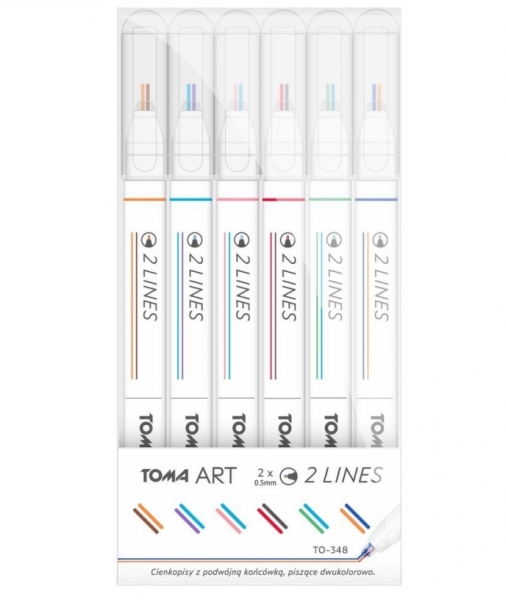 Cienkopisy dwukolorowe 2 Lines - 6x2 kolory