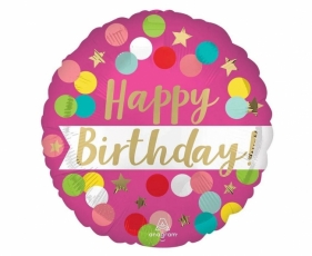 Balon foliowy Birthday pink confetti 46cm