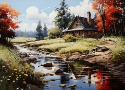 <img src='https://webimage.pl/pics/403/3/d5906196003403.jpg' style='height:440px' /> Diamentowa Mozaika Domek nad rzeką jesienią NO-2000340