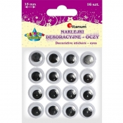 Oczy samoprzylepne, 16 szt. 15mm - czarne