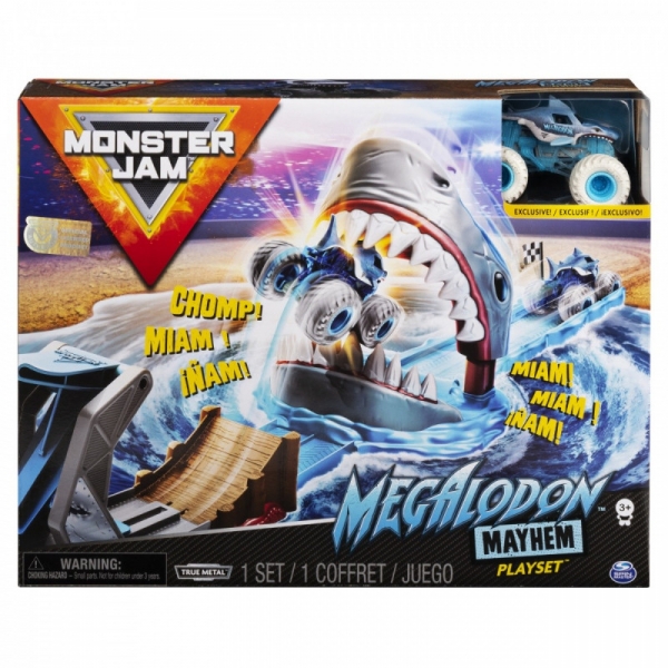 <img src='https://webimage.pl/pics/405/0/d5903076506405.jpg' style='height:440px' /> Tor samochodowy Monster Jam 1:64 Wyczynowe zestawy, Megaladon (6045029/20120790)