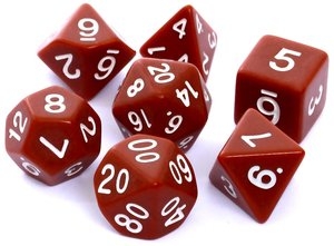 <img src='https://webimage.pl/pics/405/1/d5902650611405.jpg' style='height:440px' /> Komplet kości REBEL RPG - Matowe - Brązowe