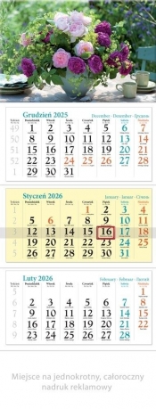 Kalendarz 2026 ścienny trójdzielny Kwiaty