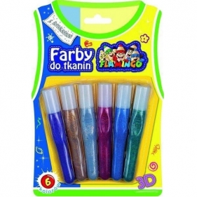 Farby do tkanin 3D Flamingo, 6 kolorów - brokatowe