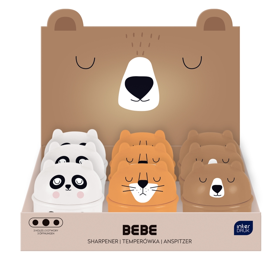 <img src='https://webimage.pl/pics/407/8/d5902277388407.png' style='height:440px' /> Temperówka z 3 otworami i pojemnikiem BEBE Friends, 1 szt
