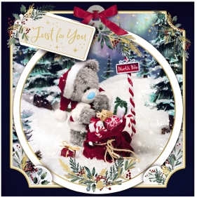 Kartka świąteczna 3D - Miś z workiem prezentów